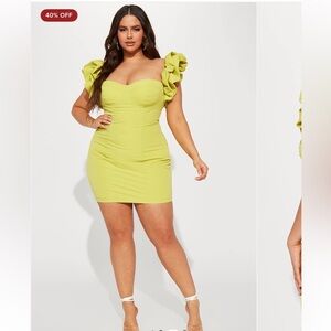 Ruffle Shoulder Chartreuse Dress